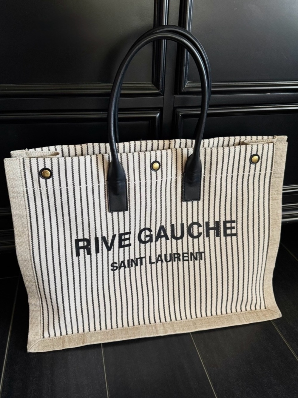 Women Canvas Tote Stripe Rive Gauche Saint Laurent